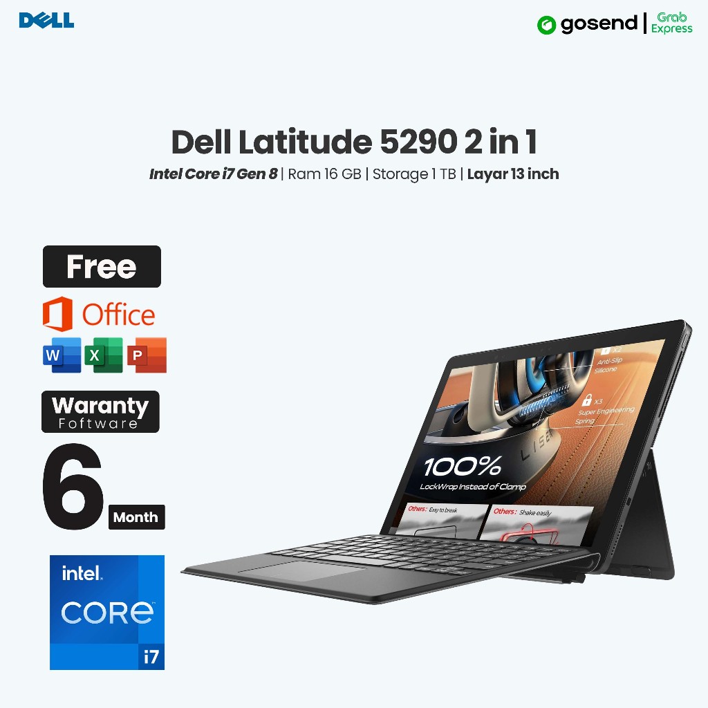 Laptop Dell 5290 2 in 1 Core i7 Gen 8 Ram 16 GB SSD 1 TB Layar 12 inc Touchscreen