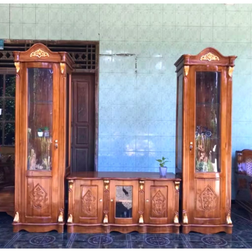 Bufet Tv Meja Tv minimalis Jati Jepara model kaca lengkung