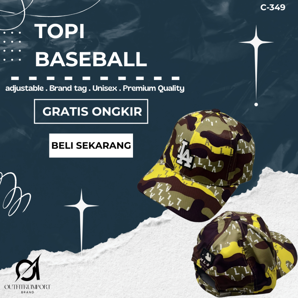C-349 Topi Baseball MLB LA Swamp Monogram Ball Cap Yellow