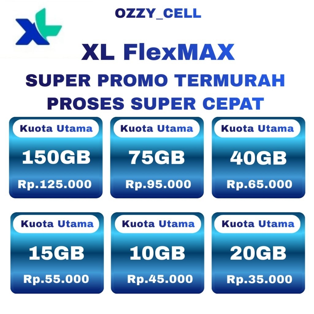 SUPER PROMO Paket Data XL FlexMAX 10GB 16GB 23GB 31GB 40GB 50GB 65GB 100GB 150GB