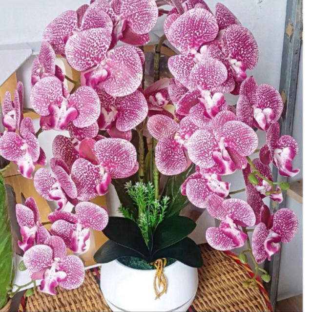 anggrek latex jumbo vas plastik bulat/bunga hias anggrek imitasi / bunga hias anggrek latex