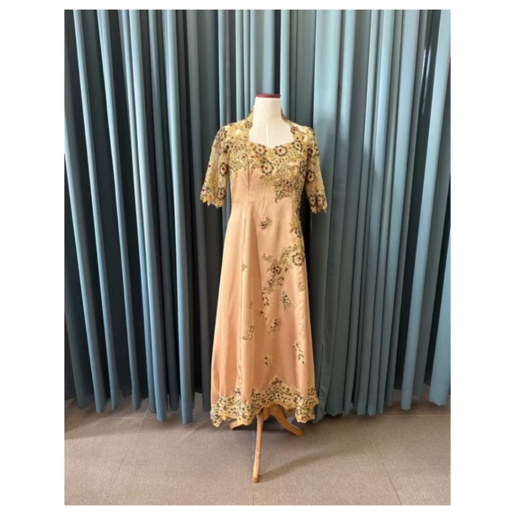 Gaun gold long dress preloved