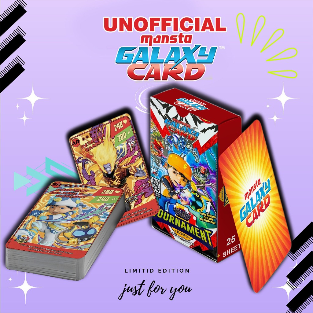HOMEMADE KARTU/KAD PEK TOURNAMENT BOBOIBOY MONSTA GALAXY CARD (MGC) PREMIUM 25 SHEET