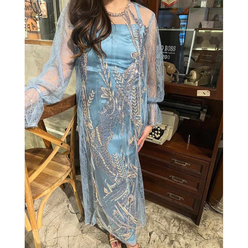 SEWA DRESS | Wisteria Denim Biru | Dress Payet Mewah seliyane kina atelier luxxe lacelook  | Kondang
