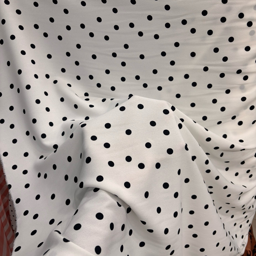 Kain Wolcrepe Premium Motif Polkadot Hitam Putih - Bahan Kemeja Tunik & Gamis - Per 0.5 Meter elg