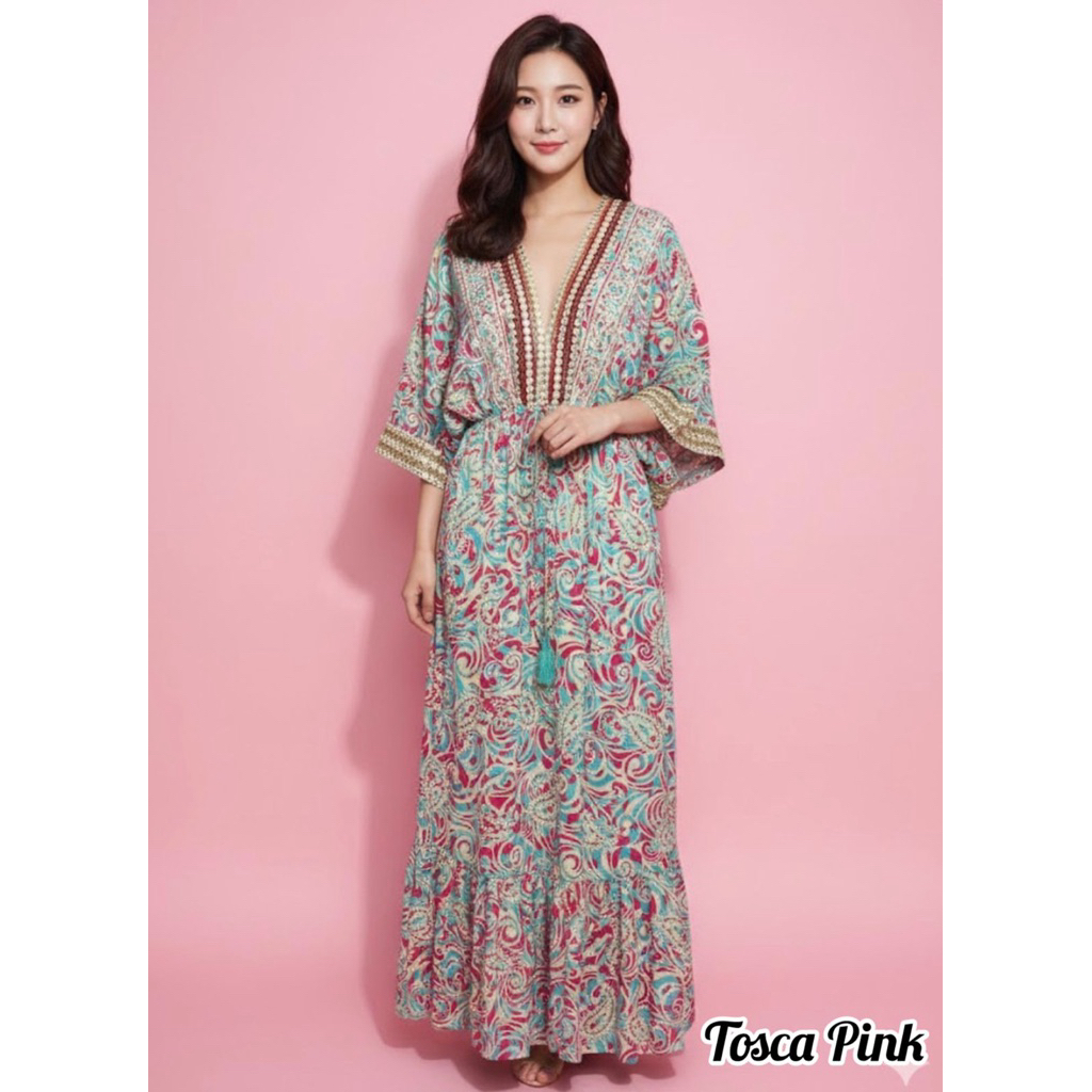 Baju Butterfly Long Dress Silk Katun Khas Thailand Mewah