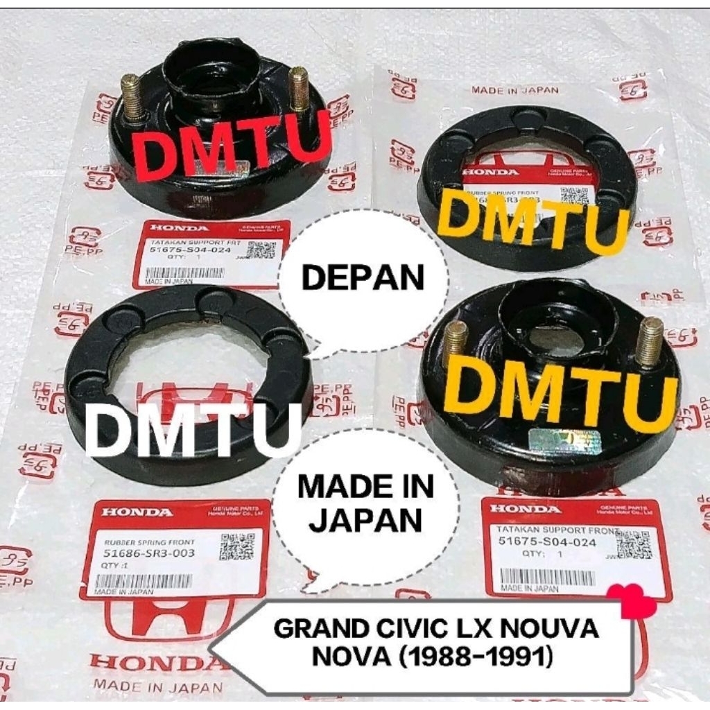 TATAKAN SUPPORT SHOCK DEPAN+KARET SPIRAL DEPAN (4 PCS) GRAND CIVIC LX NOUVA NOVA 1988-1991 MADE IN J