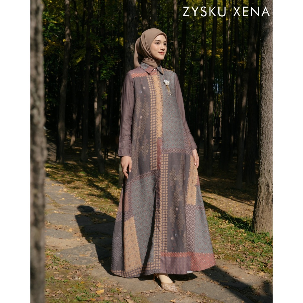 Zysku Xena | Saffra Abaya - 3 Warna | Dress Gamis Print Busui Friendly Lebaran