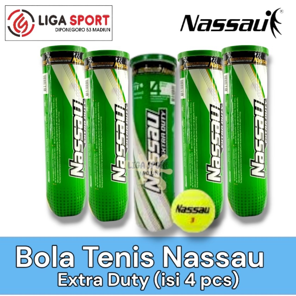 Bola Tenis Lapangan Nassau Extra Duty Nassau Hijau 1 slop isi 4
