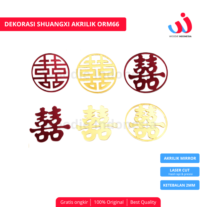 Dekorasi Shuangxi Akrilik Mirror Red & Gold