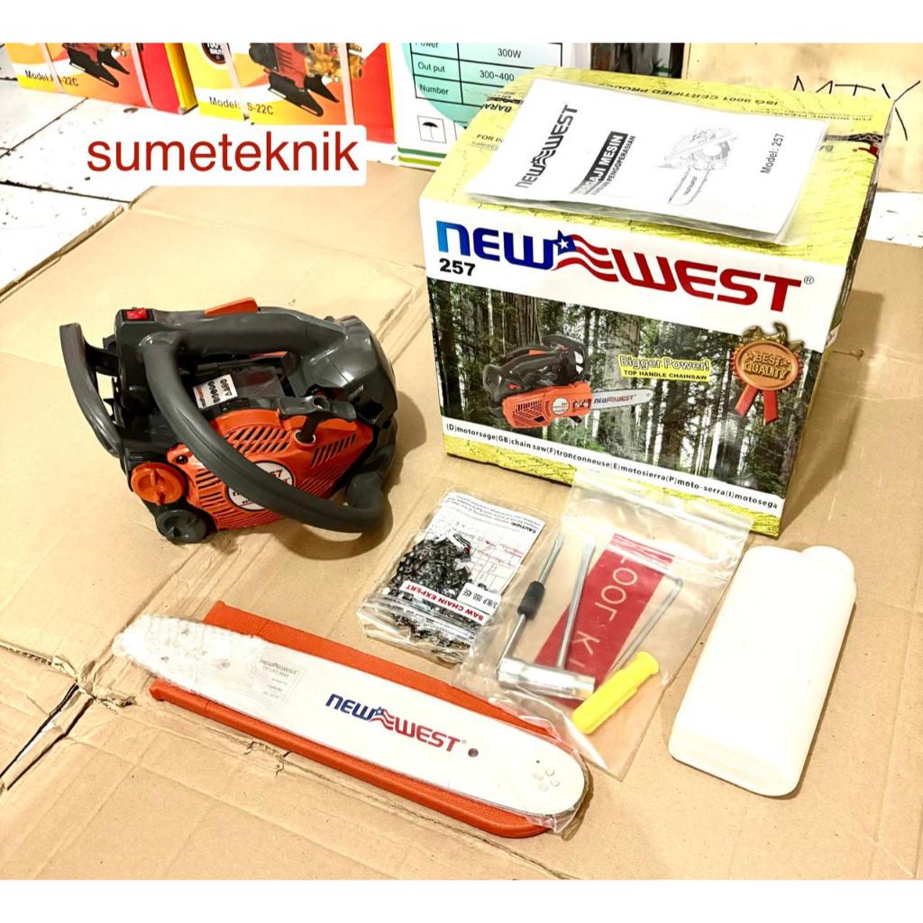 Chainsaw New West 257 Bar 12" Reel Mesin Gergaji Kayu New West 12" Chainsaw Mini New West 257