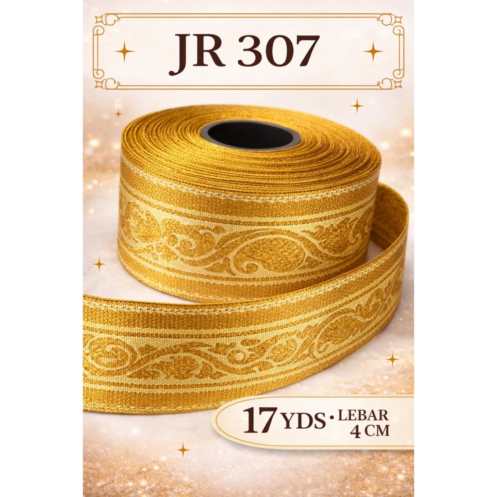 Renda Gold Premium JR GO 307 - Pita Songket Bordir 4 cm Untuk Hiasan Baju & Kerajinan (17 Yds)