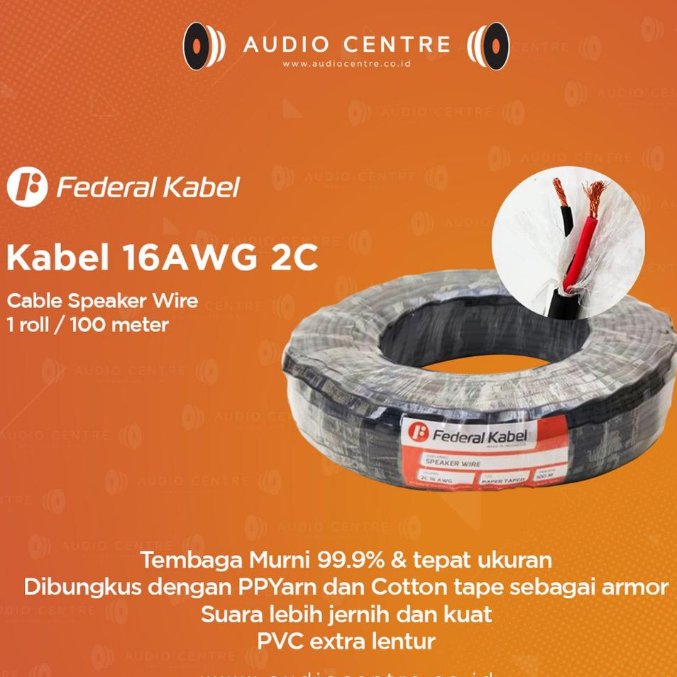 Federal Kabel Speaker Wire 2C 16 AWG Hitam 100M - Per-meter