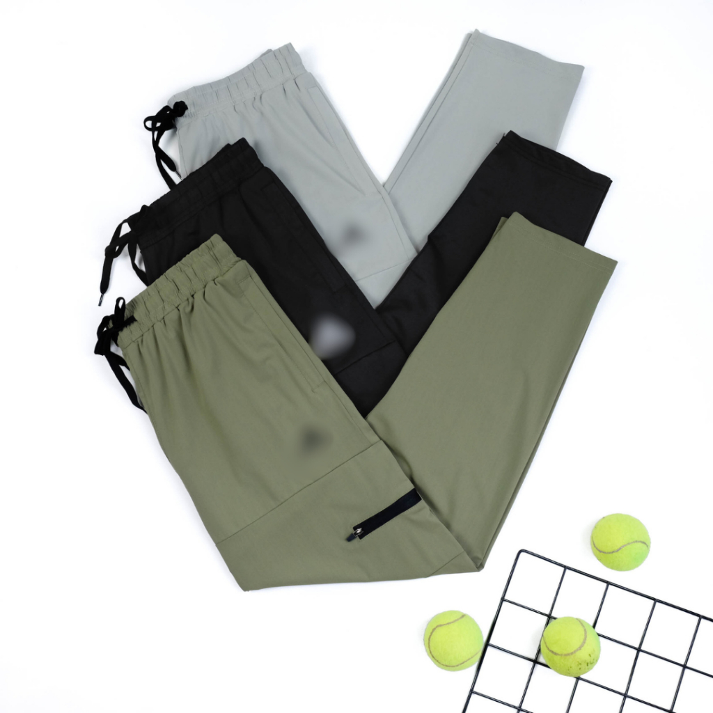 Celana Training Parasut Training Pants Pocket Slim Fit Celana Panjang Pria Olahraga Padel Running Gy