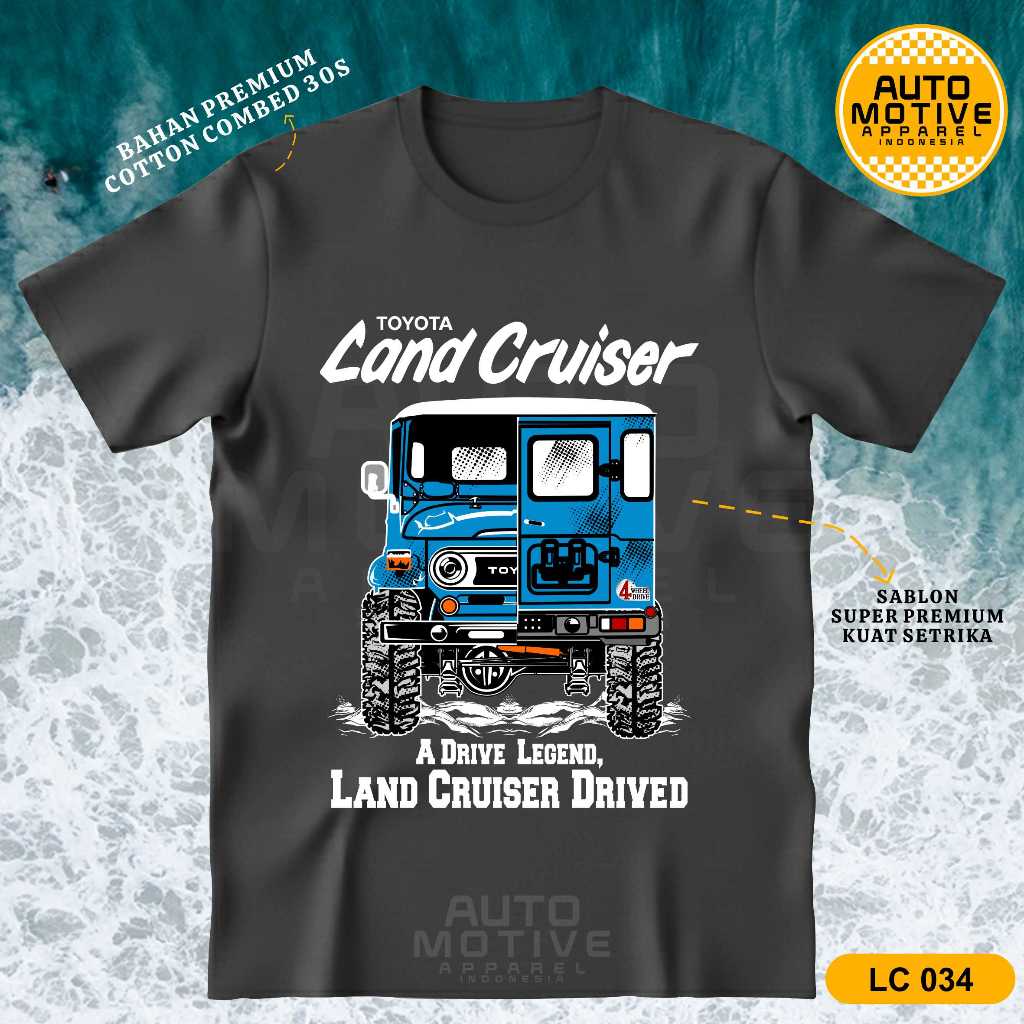 AUTOMOTIVE APPAREL Kaos Land Cruiser FJ40 Tshirt Baju Mobil Toyota Land Cruiser BJ40 Hardtop LC034