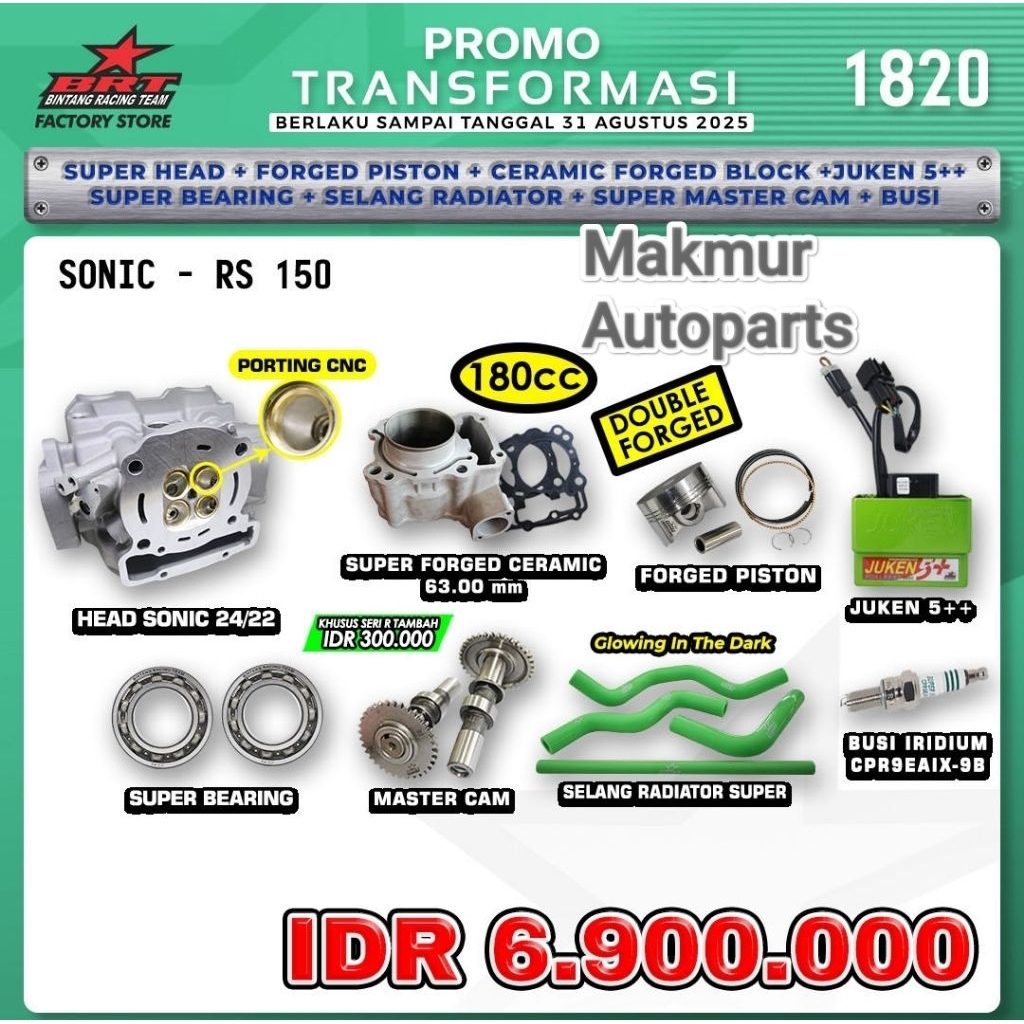 Promo Transformasi 1820 BRT Head Sonic 180CC (BINTANAG RACING TEAM BRT)
