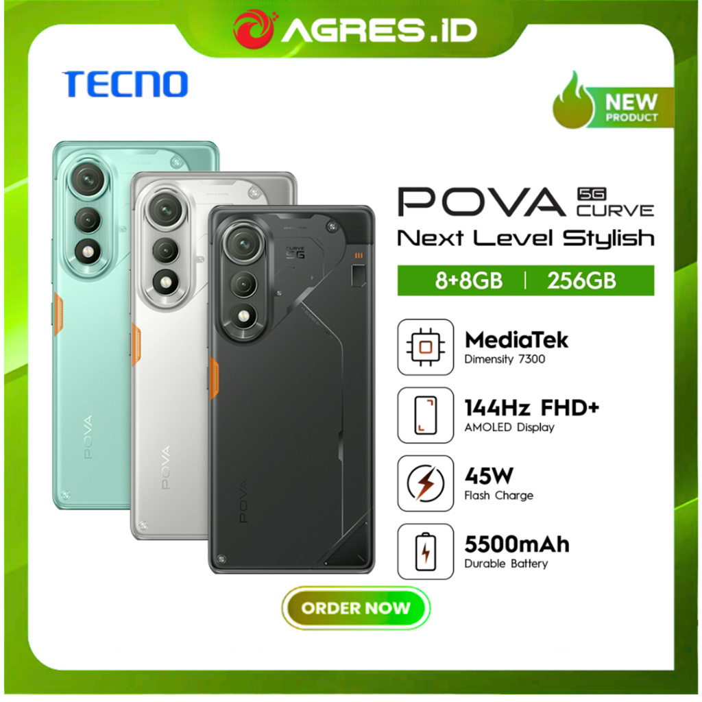 TECNO POVA Curve 5G RAM 8/256GB, 5500mmAh + Bypass Charging 2.0 Curved AMOLED Display
