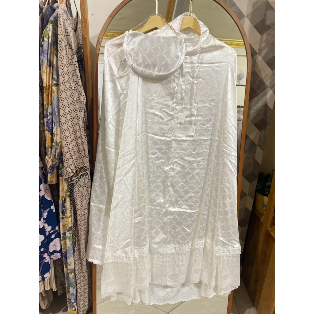 Mukena Penggalan putih / mukena seserahan / mukena putih polos / mukena putih renda / mukena putih b