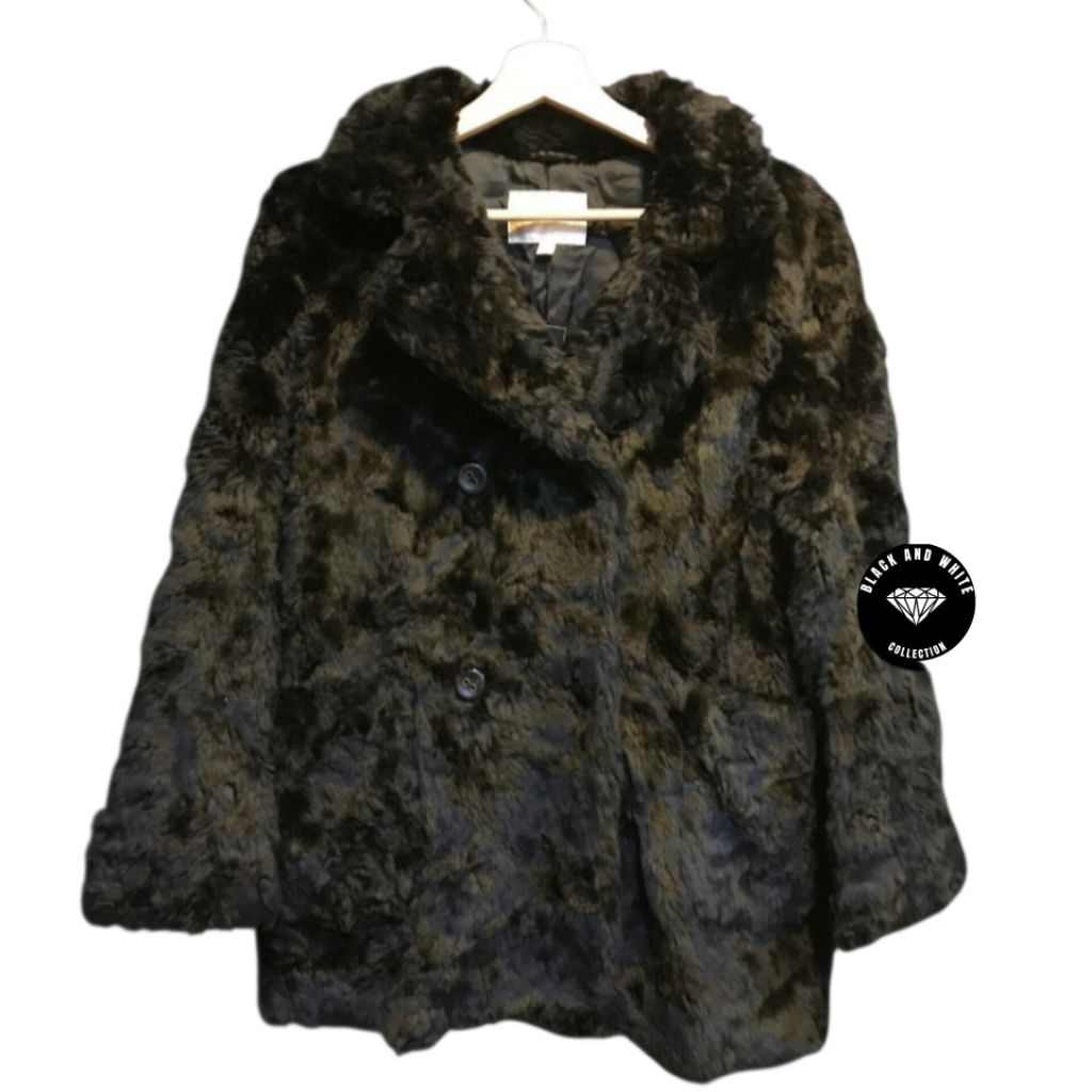 UNIQLO Black Faux Fur Double Breasted Coat