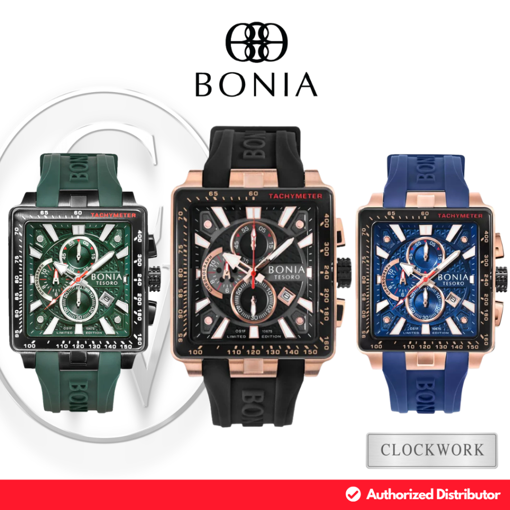 Jam Tangan Pria Bonia Tesoro BNB10675 Karet Sporty Mewah Casual