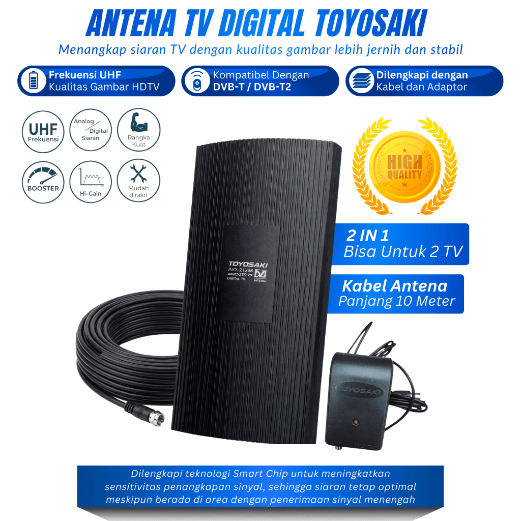 Toyosaki Antena TV Digital Indoor Outdoor AIO-215 SC DVB T2 Antena TV Luar/Dalam Ruangan Gambar Jern