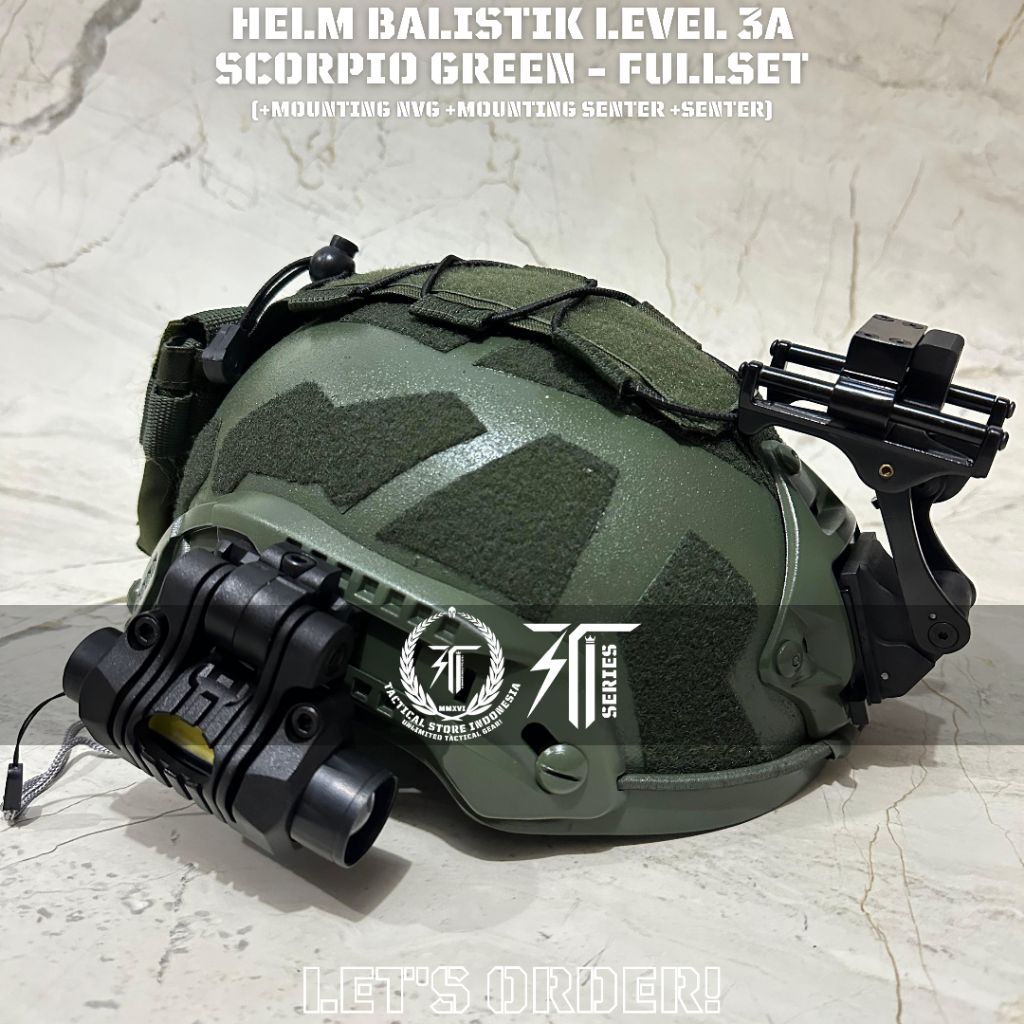 100% ORIGINAL - HELM BALISTIK Scorpio Tactical HIJAU ARMY FULLSET - Asli Baja Anti Peluru / Balistic