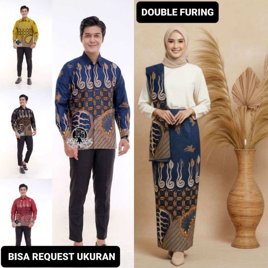 KEMEJA & ROK DOUBLE FURING MOTIF MELODY PREMIUM / BAJU SERAGAM BATIK COUPLE PASANGAN SARIMBIT KELUAR