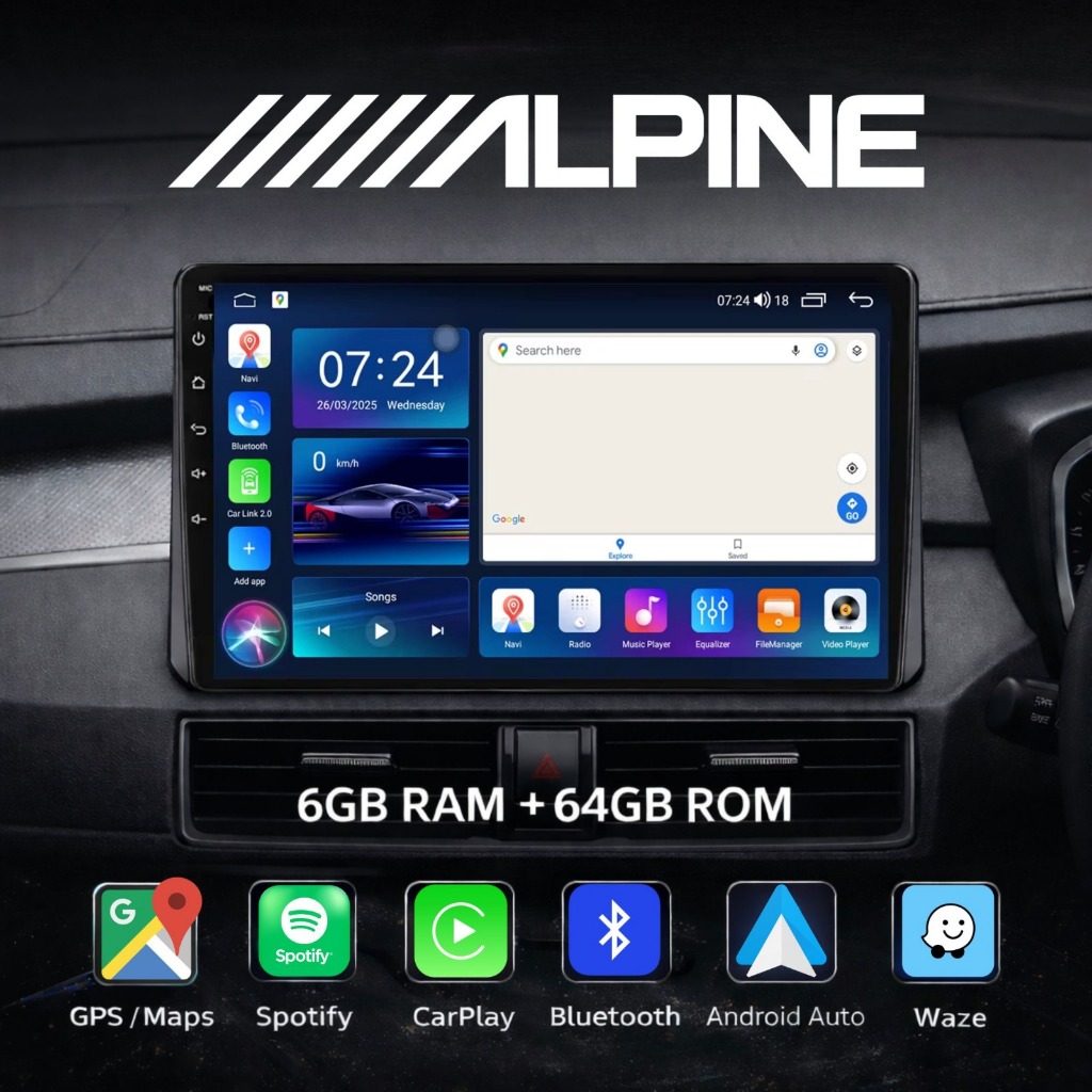 ALPINE 6GB+64GB Android Car Player 9/10 inch MP5 Support Carplay, Android Auto +Free Reverse Camera