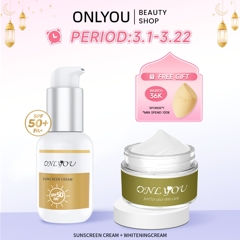 ONLYOU Skincare Paket Whitening moisturizer cream wajah & ONLYOU Sunscreen Moisturiser SPF50+ PA+