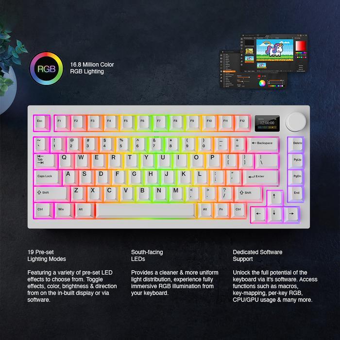 TECWARE SPECTRE 75 TECWARE SPECTRE 75 3-Mode gasket mounted wireless gaming keyboard w/LCD and Knob 
