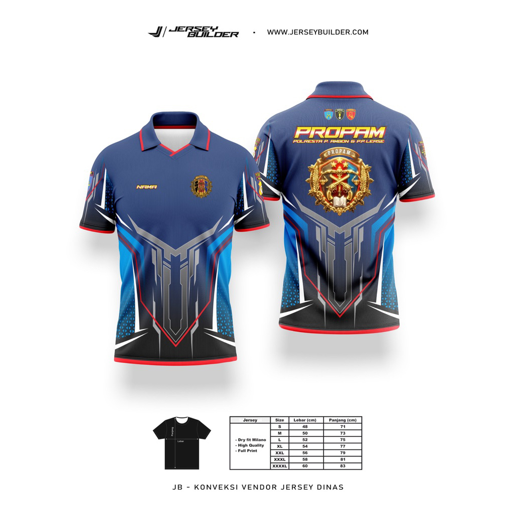 Jersey Berkerah PROPAM POLRESTA AMBON POLRI Fullprinting / Kaos Baju dalam PROPAM POLRI / jersey pol