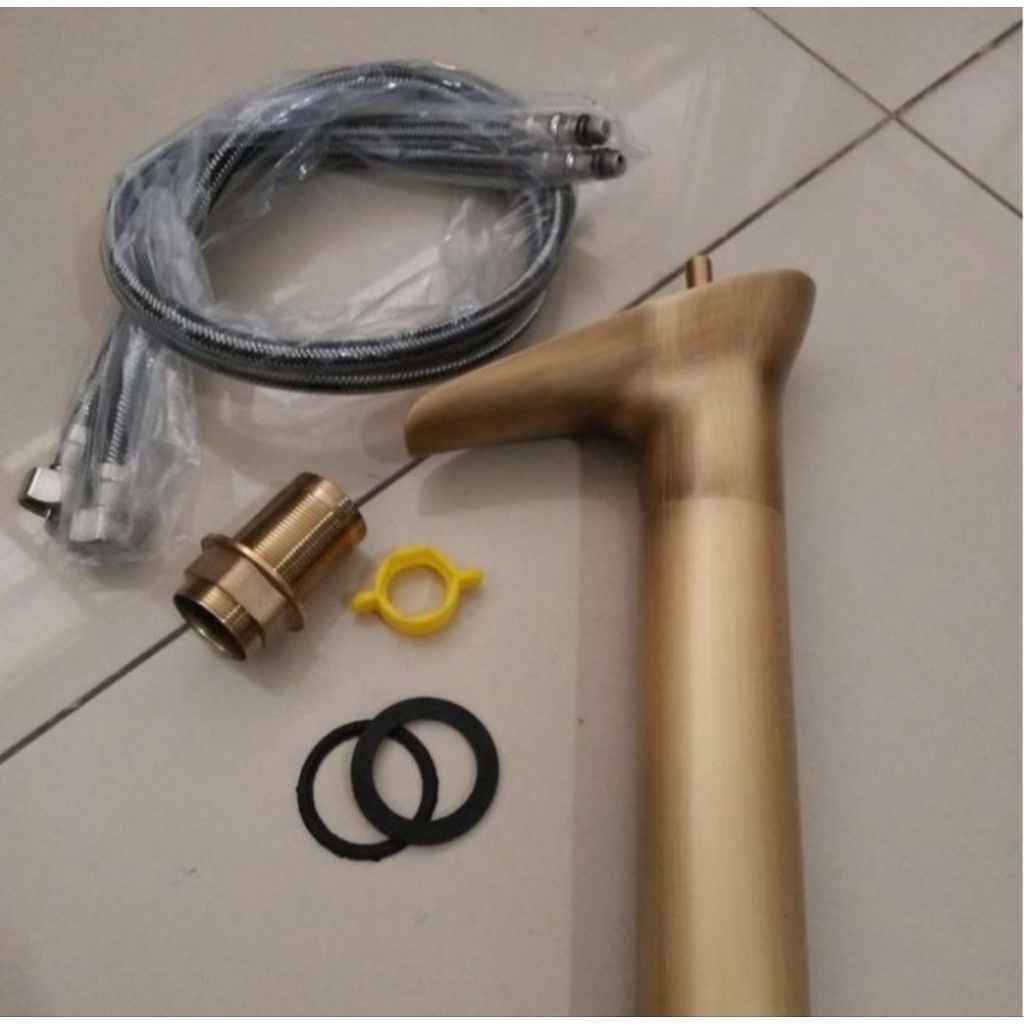 Kran wastafel cuci tangan panas dingin antik wine brush gold, kran wastafel klasik