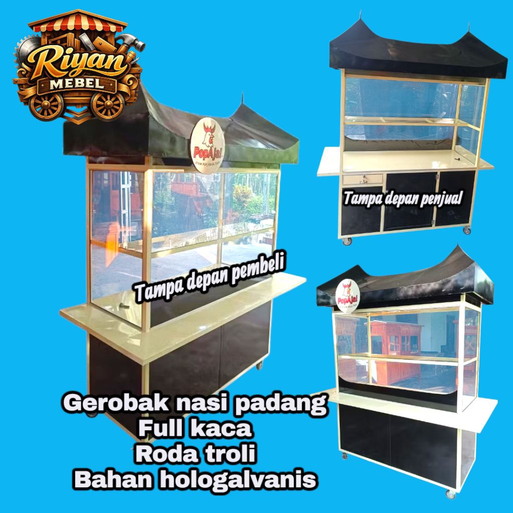 GEROBAK NASI PADANG FULL KACA BISA CUSTEM FREE ONGKIR