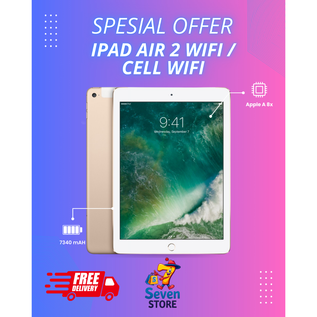 iPad Air 2 , Gen 5,6,7 32-128 GB Ipad Second Murah Bergaransi , Tablet Mainan Anak , Ipad Second