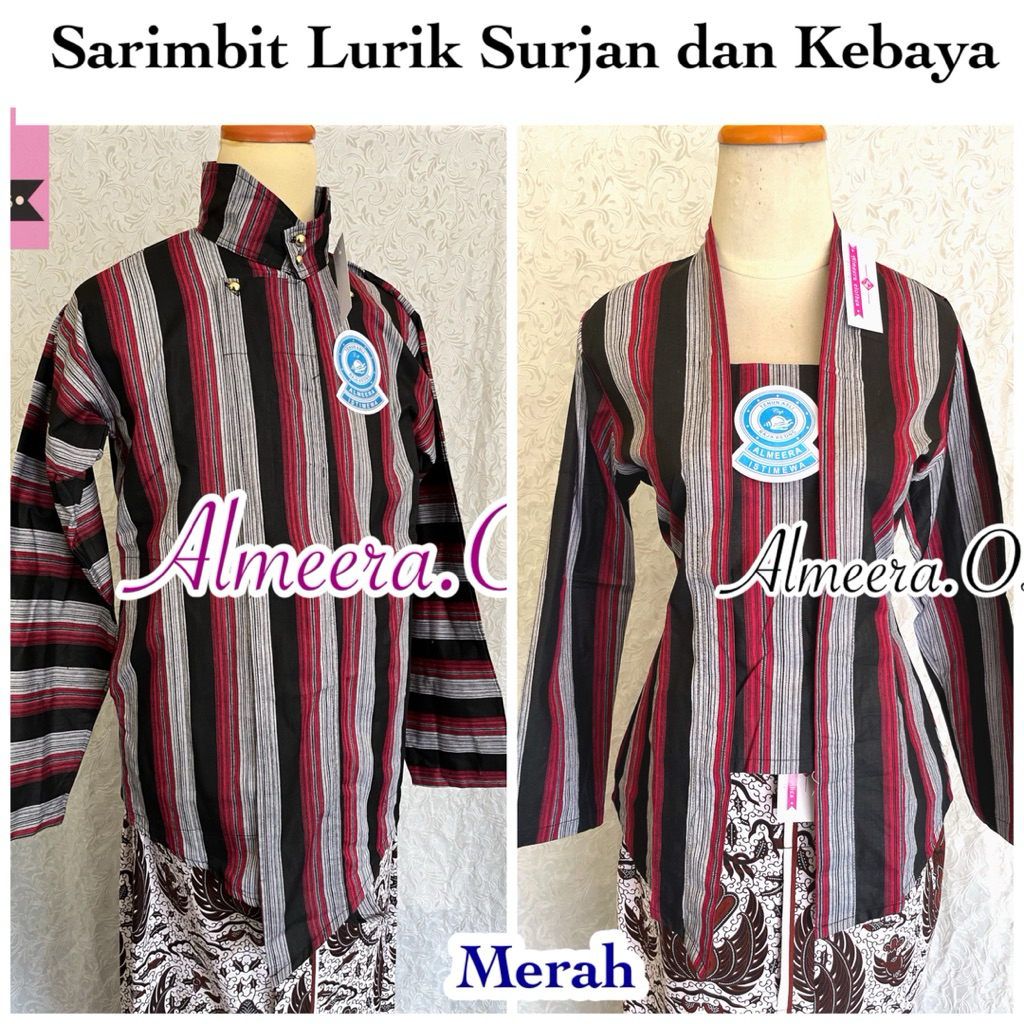 baju adat  tenun ALUSAN surjan lurik pria dan kebaya lurik kutubaru wanita sarimbit sorjan merah