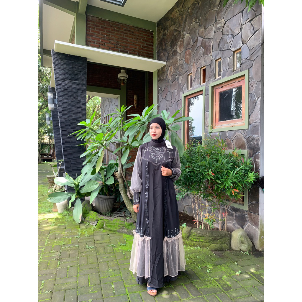 gamis ss hitam rampel manik manik