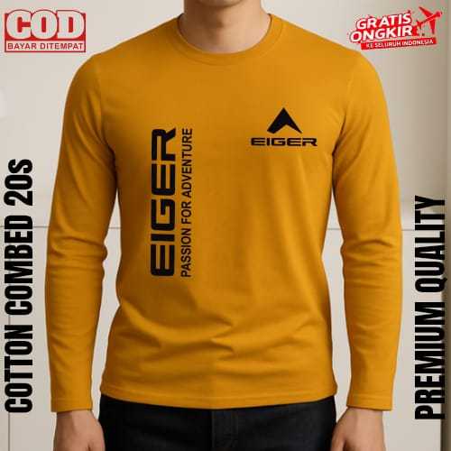 Baju Kaos Lengan Panjang  (PROMO COD) Kaos Distro Lengan Panjang Pria Wanita Eiger kirka Logo Hitam 