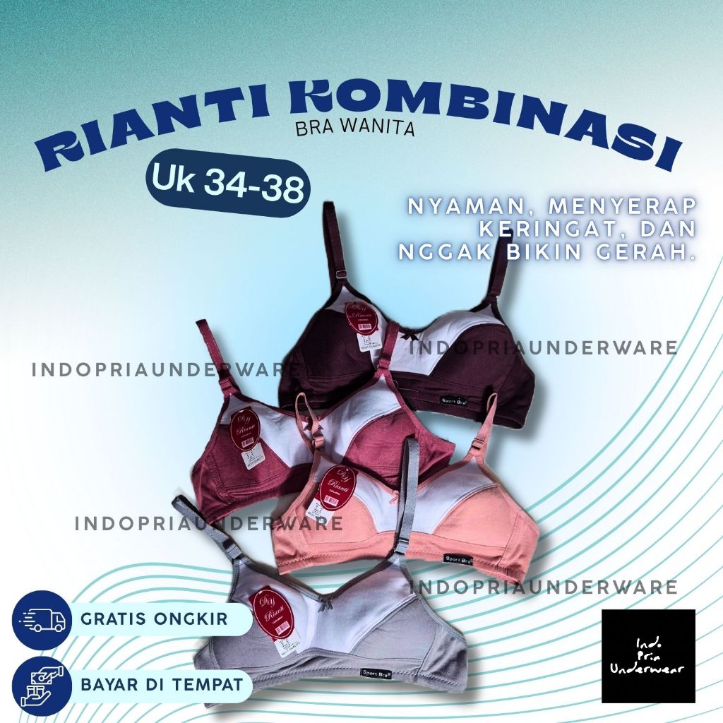 BRA WANITA RIANTI KOMBINASI MURAH BAGUS PREMIUM BAHAN HALUS DAN LEMBUT TIDAK GATAL