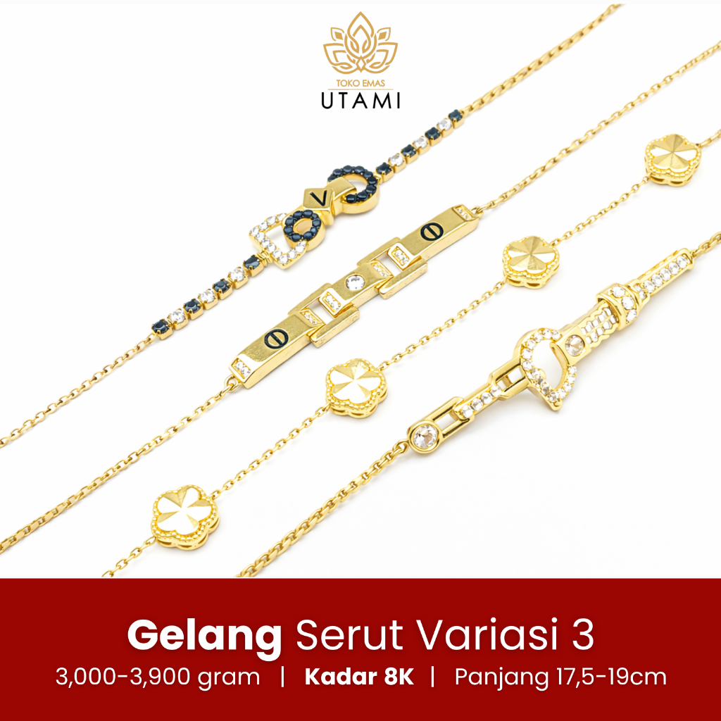 Gelang Serut Model Elegan Emas 8K