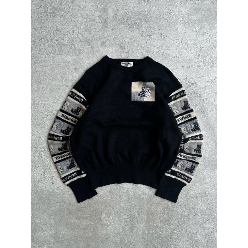 Black & White knitwear vintage 3D pattern coogi textured timbul multicolor grandpa sweater boxy grap