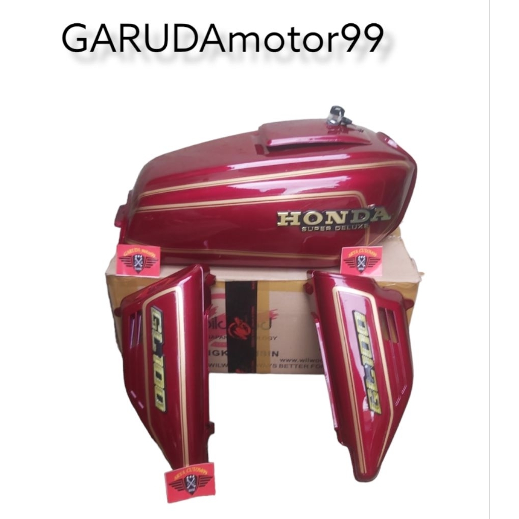 SANDANGAN GL100 GL 125 TANGKI BENSIN HONDA GL CEPEK  SET KEMPOLAN AKI SEPASANG DAN STRIPING.DETAIL O
