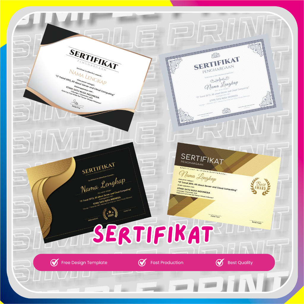 Cetak Sertifikat Piagam Penghargaan Custom