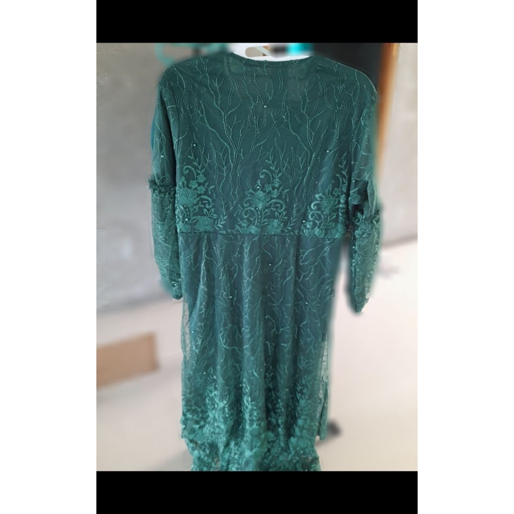 gamis brokat hijau botol preloved