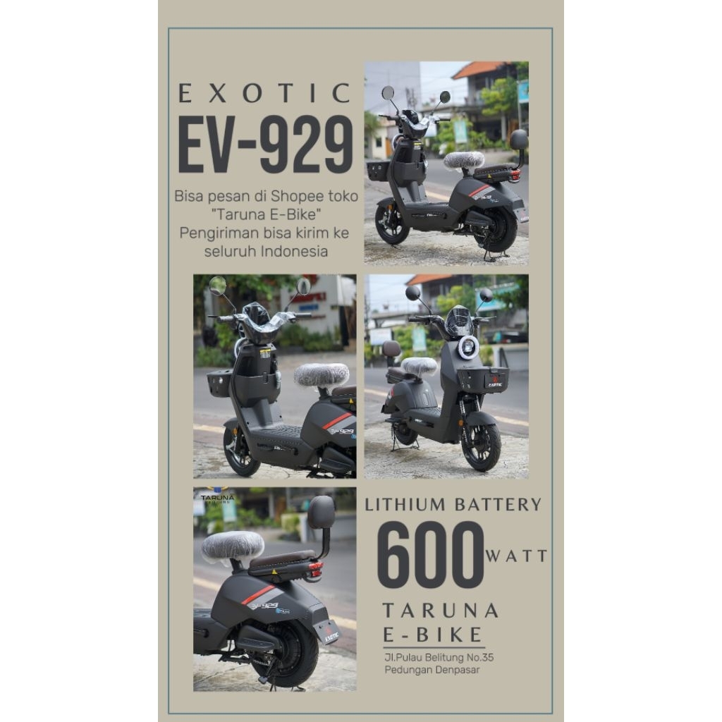 Paling Laris Sepeda Listrik Exotic EV-929 Baterai 600Watt Lit BMS System
