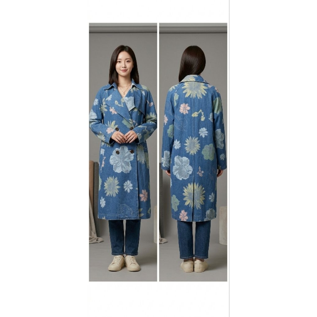 Long Coat Blazer Jeans Tebal Motif Bunga LD.100cm (12)