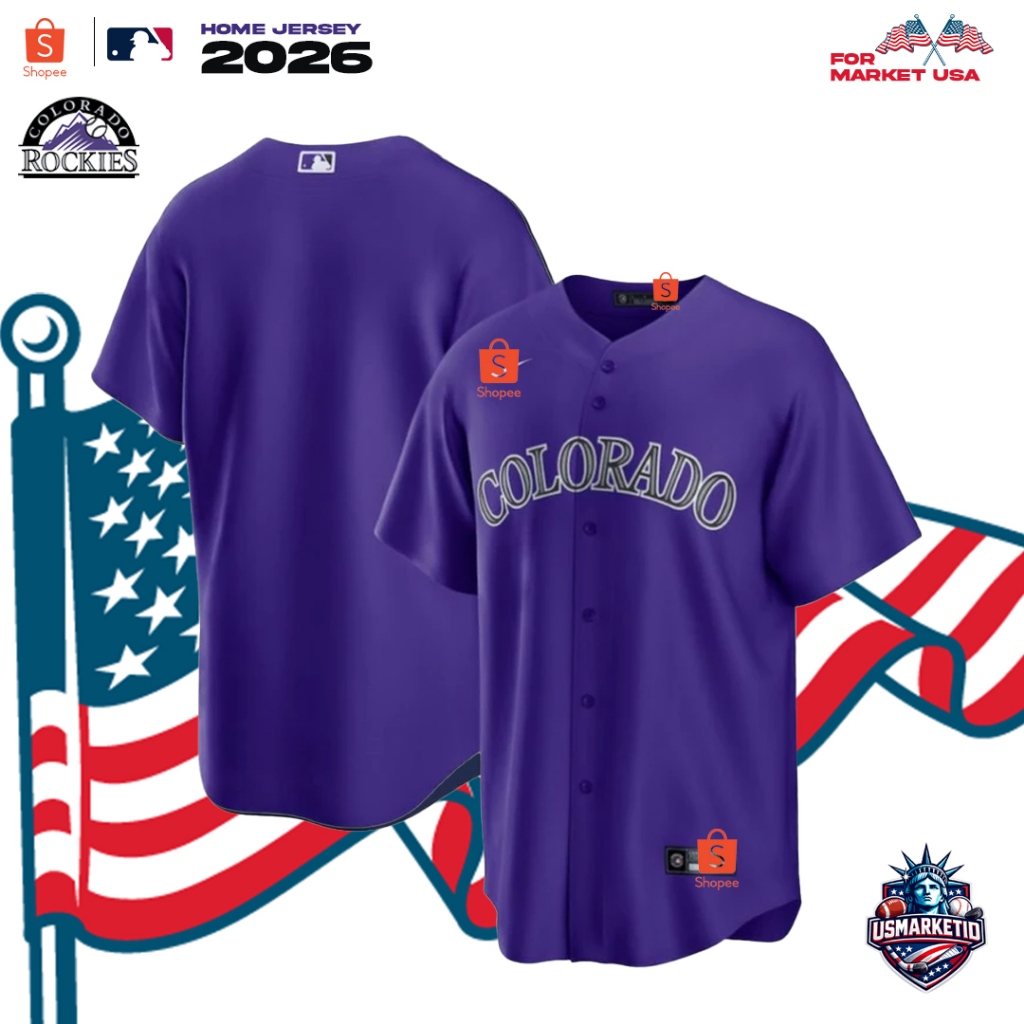 Kaos Jersey Baseball MLB Men's Colorado Rockies Nike Purple Alternate RepIica Team Jersey