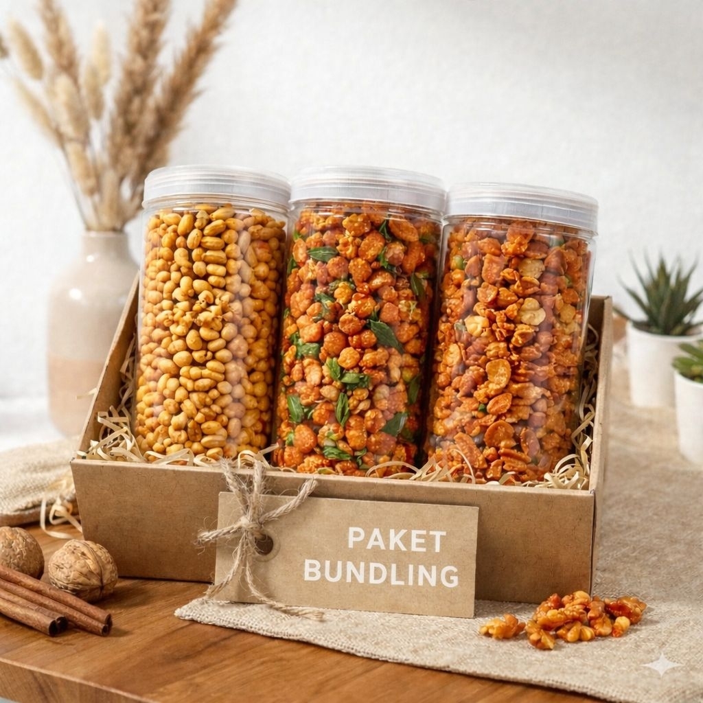 PB SNACK PAKET BUNDLING SNACK LEBARAN Kacang Thailand, Kacang Bawang, Emping Melinjo Pedas Manis - T