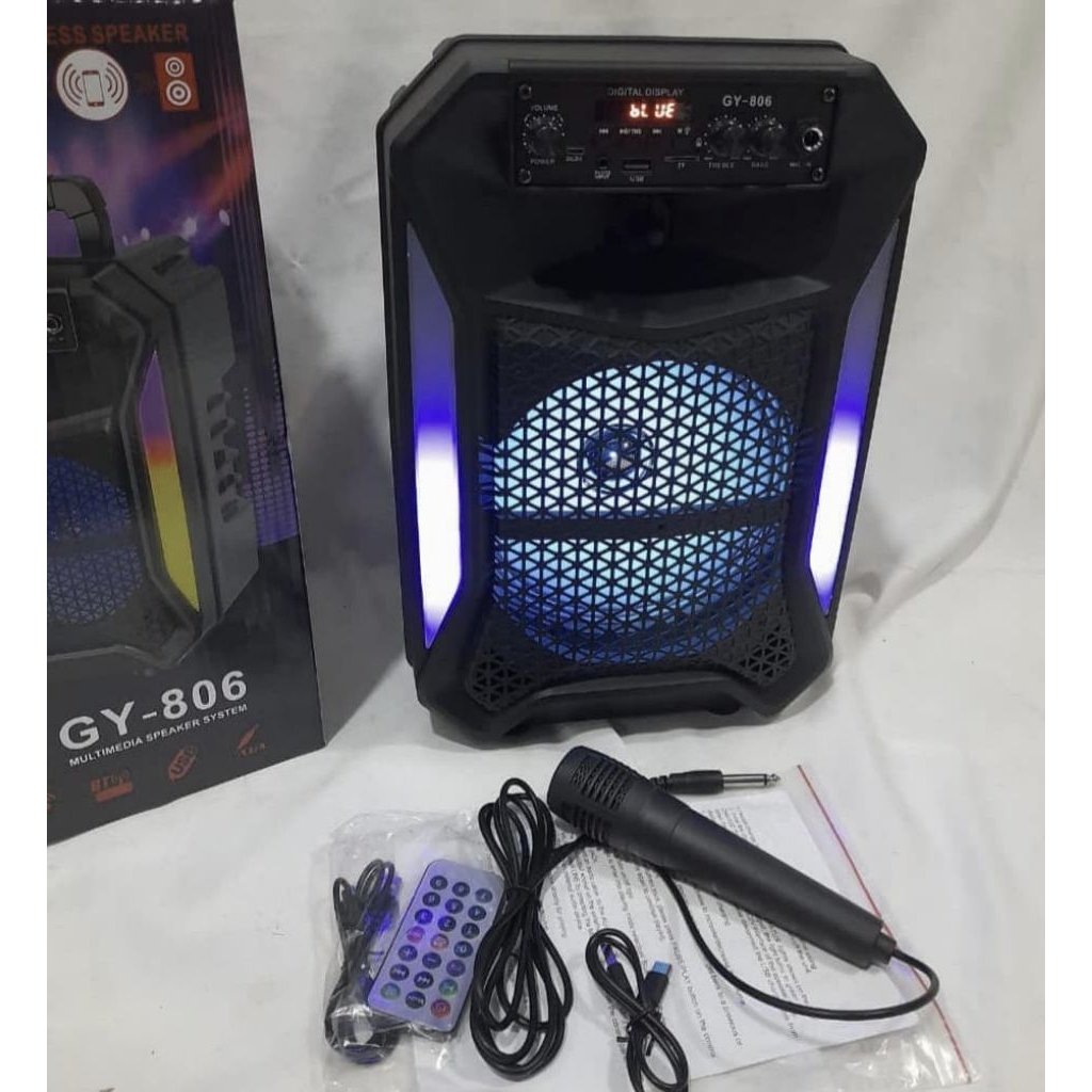 super bass gy 806speaker portabel bluetooth Bonus mic kabel tersambung Ukuran 8 inchi22 x 18 x 38 cm