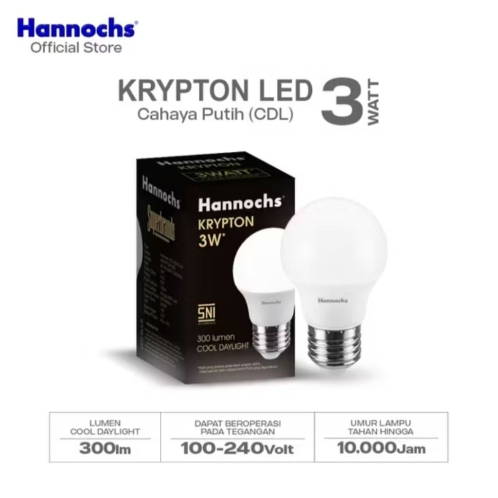 Hannochs Lampu Bolham LED Krypton A Bulb 3w cahaya putih