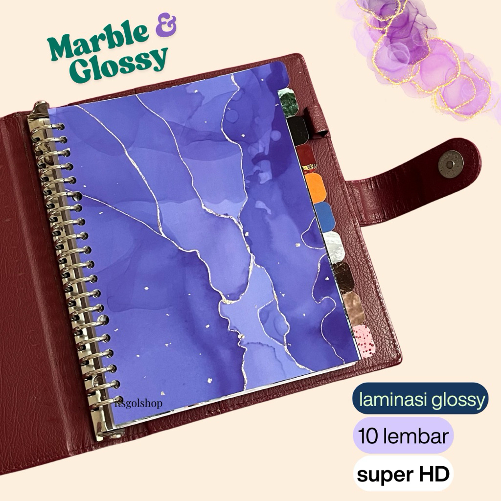 Pembatas Binder Marble Aesthetic | Binder Divider Isi 10 | Laminasi Glossy